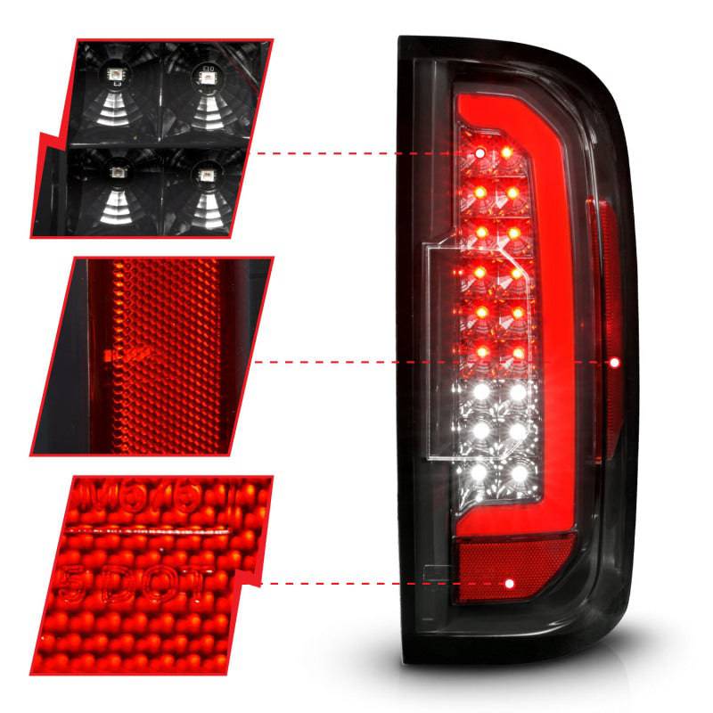 ANZO 15-21 GMC Canyon Full LED Taillights w/ Red Lightbar Black Housing/Clear Lens - Striker Modified