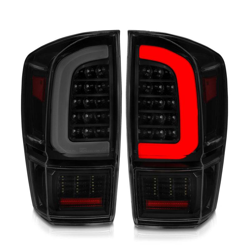 ANZO 16-21 Toyota Tacoma LED Tail Lights - w/ Light Bar Sequential Black Housing & Smoke Lens - Striker Modified