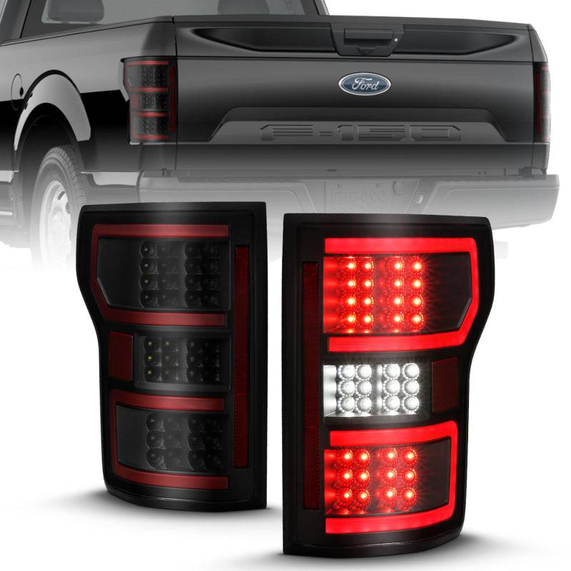 ANZO 18-19 Ford F-150 LED Taillight Black Housing Clear Lens Red Light Bar W/Sequential - Striker Modified