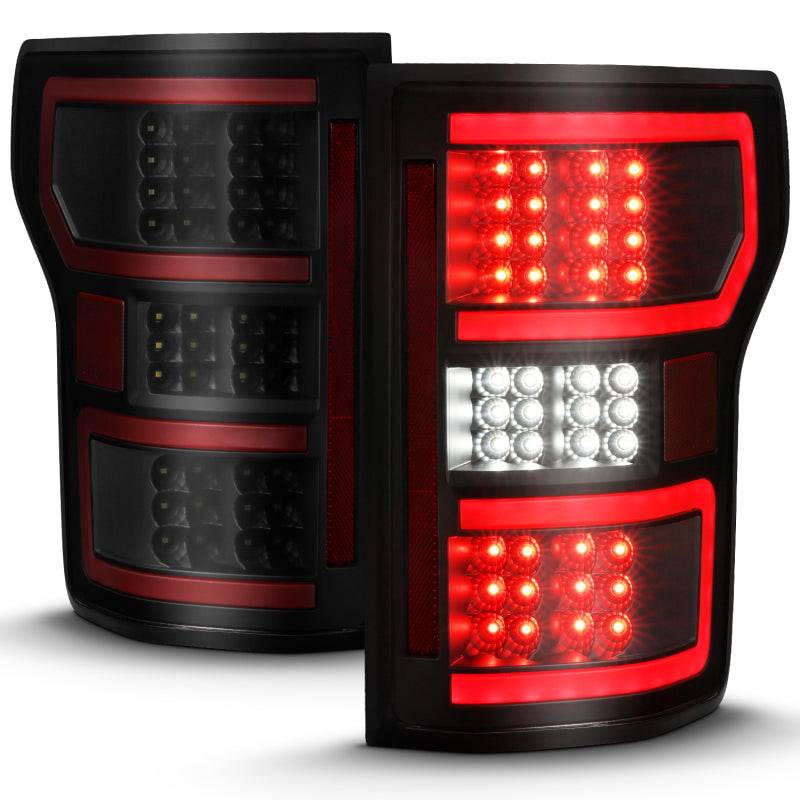 ANZO 18-19 Ford F-150 LED Taillight Black Housing Clear Lens Red Light Bar W/Sequential - Striker Modified