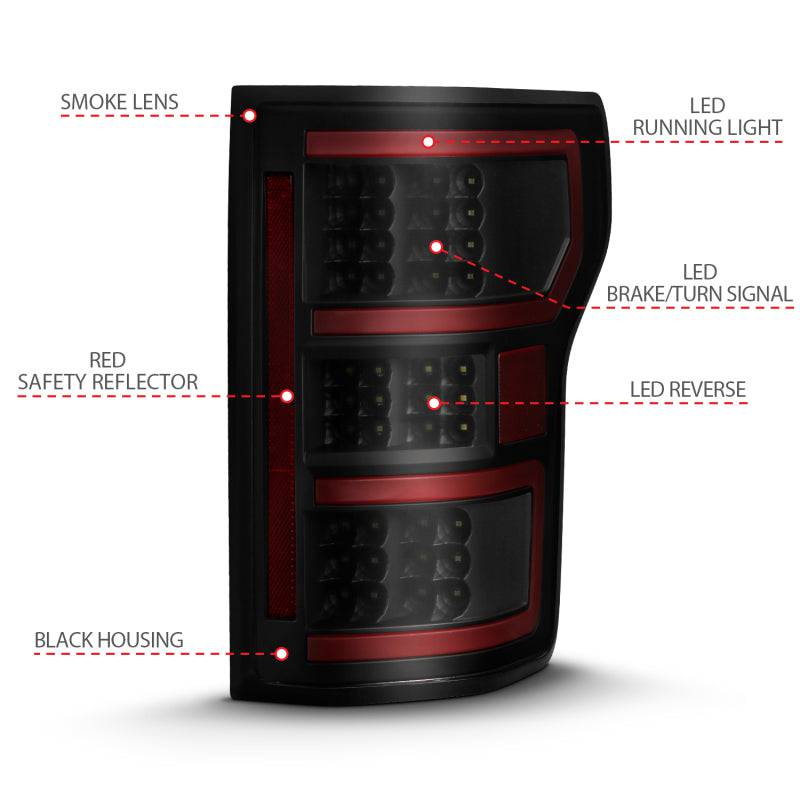 ANZO 18-19 Ford F-150 LED Taillight Black Housing Clear Lens Red Light Bar W/Sequential - Striker Modified