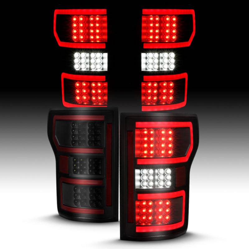 ANZO 18-19 Ford F-150 LED Taillight Black Housing Clear Lens Red Light Bar W/Sequential - Striker Modified