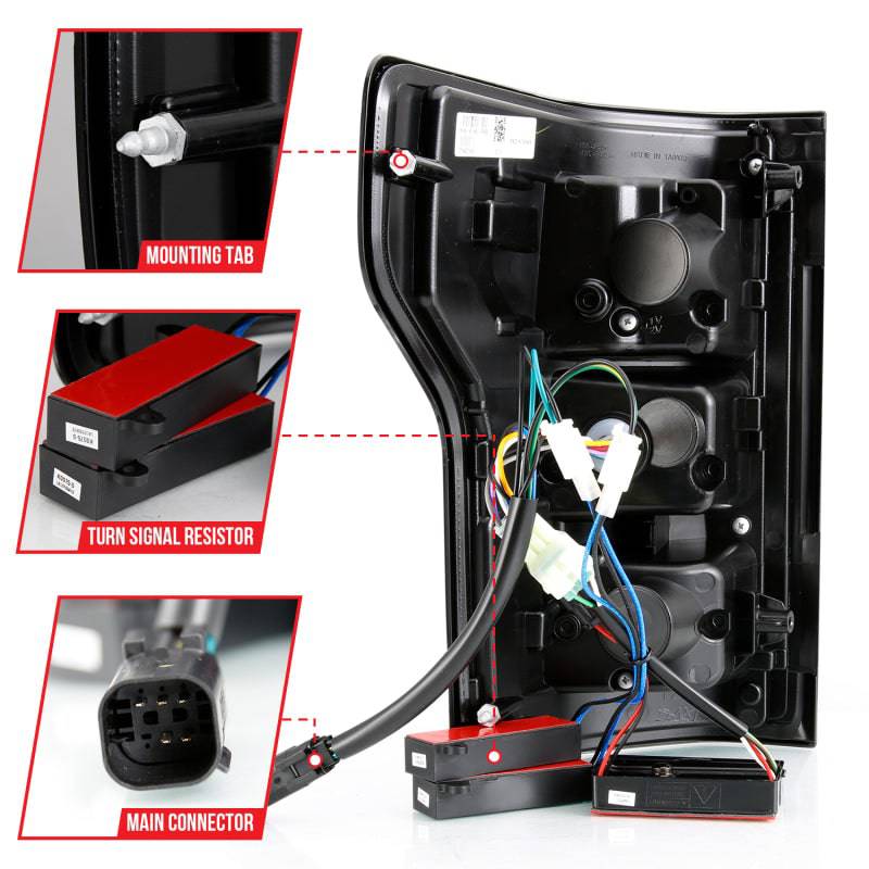 ANZO 18-19 Ford F-150 LED Taillight Black Housing Clear Lens Red Light Bar W/Sequential - Striker Modified