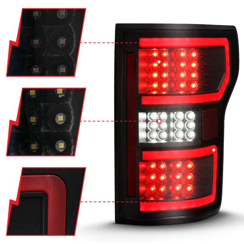 ANZO 18-19 Ford F-150 LED Taillight Black Housing Clear Lens Red Light Bar W/Sequential - Striker Modified