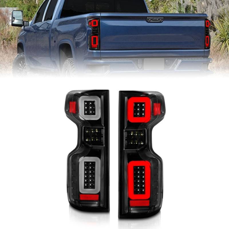 Anzo 19-21 Chevy Silverado Full LED Tailights Black Housing Clear Lens G2 (w/C Light Bars) - Striker Modified