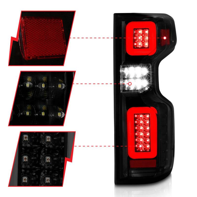 Anzo 19-21 Chevy Silverado Full LED Tailights Black Housing Smoke Lens G2 (w/C Light Bars) - Striker Modified