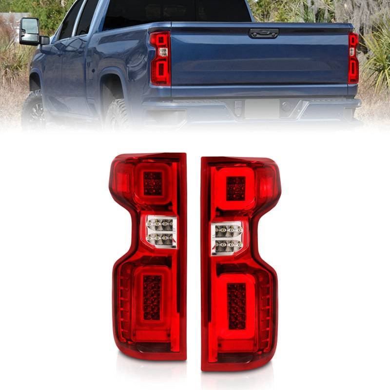 Anzo 19-21 Chevy Silverado Full LED Tailights Chrome Housing Red/Clear Lens G2 (w/C Light Bars) - Striker Modified
