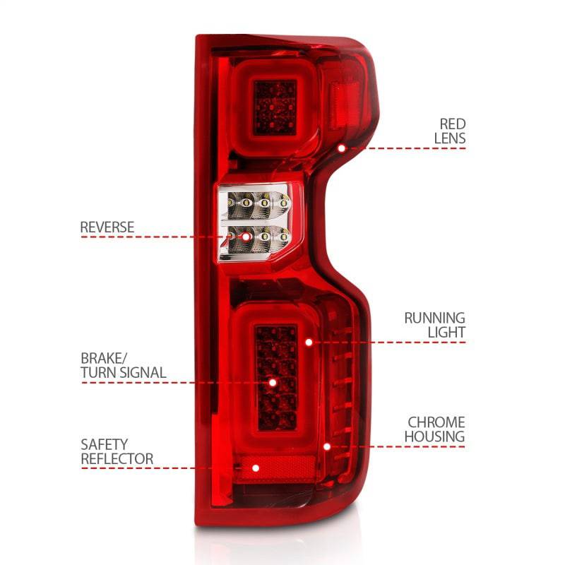 Anzo 19-21 Chevy Silverado Full LED Tailights Chrome Housing Red/Clear Lens G2 (w/C Light Bars) - Striker Modified