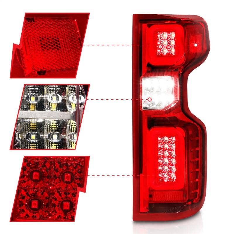 Anzo 19-21 Chevy Silverado Full LED Tailights Chrome Housing Red/Clear Lens G2 (w/C Light Bars) - Striker Modified