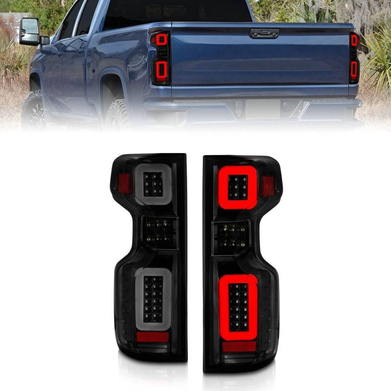 Anzo 19-21 Chevy Silverado Work TruckFull LED Tailights Black Housing Smoke Lens G2 (w/C Light Bars) - Striker Modified