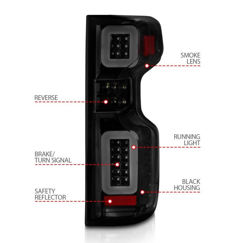 Anzo 19-21 Chevy Silverado Work TruckFull LED Tailights Black Housing Smoke Lens G2 (w/C Light Bars) - Striker Modified