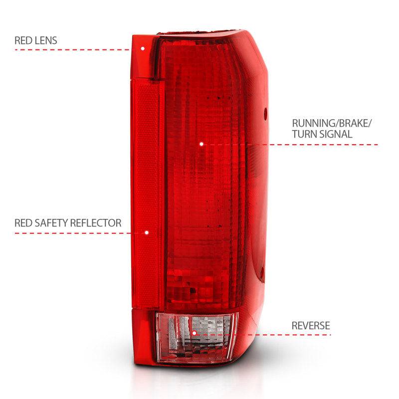 ANZO 1992-1996 Ford Bronco Taillight Red/Clear Lens (OE Replacement) - Striker Modified