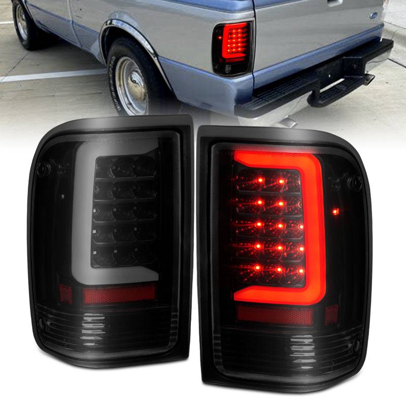 ANZO 1993-1997 Ford  Ranger LED Tail Lights w/ Light Bar Black Housing Smoked Lens - Striker Modified