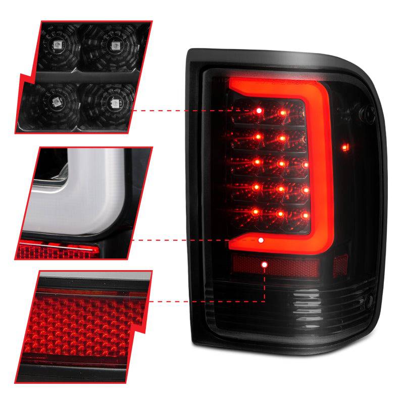 ANZO 1993-1997 Ford  Ranger LED Tail Lights w/ Light Bar Black Housing Smoked Lens - Striker Modified