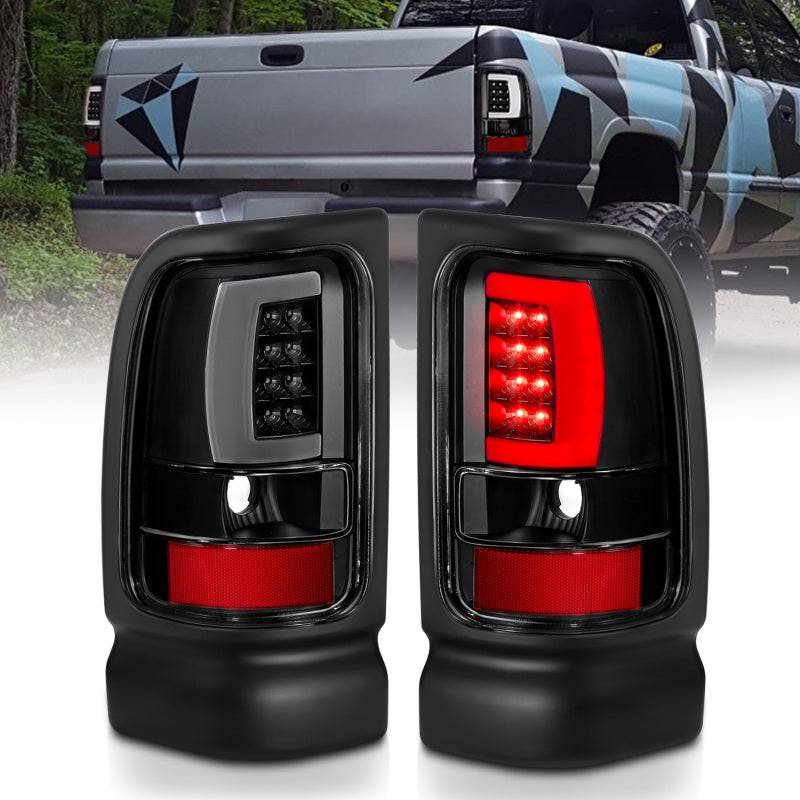 ANZO 1994-2001 Dodge Ram 1500 LED Taillights Plank Style Black w/Clear Lens - Striker Modified