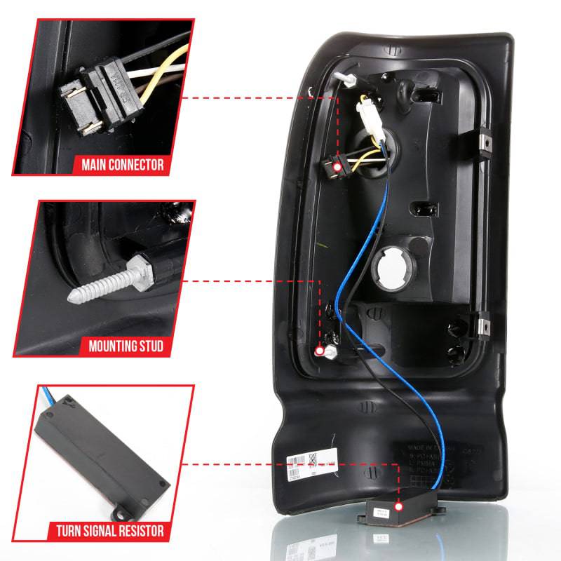 ANZO 1994-2001 Dodge Ram 1500 LED Taillights Plank Style Black w/Clear Lens - Striker Modified