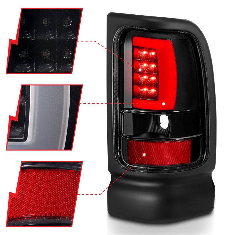 ANZO 1994-2001 Dodge Ram 1500 LED Taillights Plank Style Black w/Clear Lens - Striker Modified
