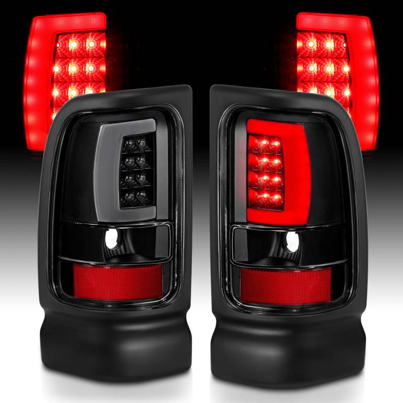 ANZO 1994-2001 Dodge Ram 1500 LED Taillights Plank Style Black w/Clear Lens - Striker Modified