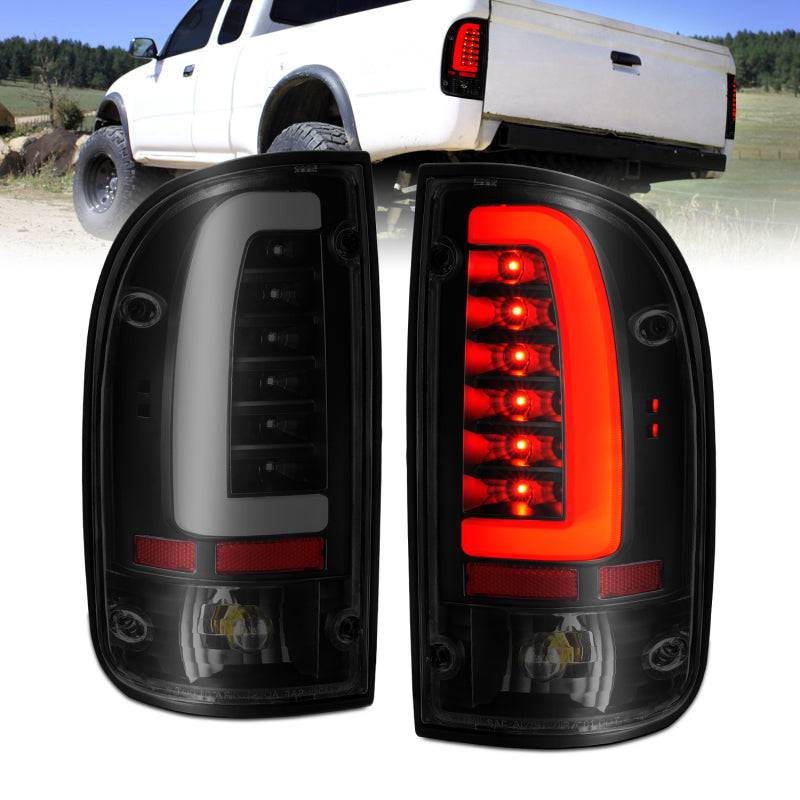 ANZO 1995-2000 Toyota Tacoma LED Taillights Black Housing Smoke Lens (Pair) - Striker Modified