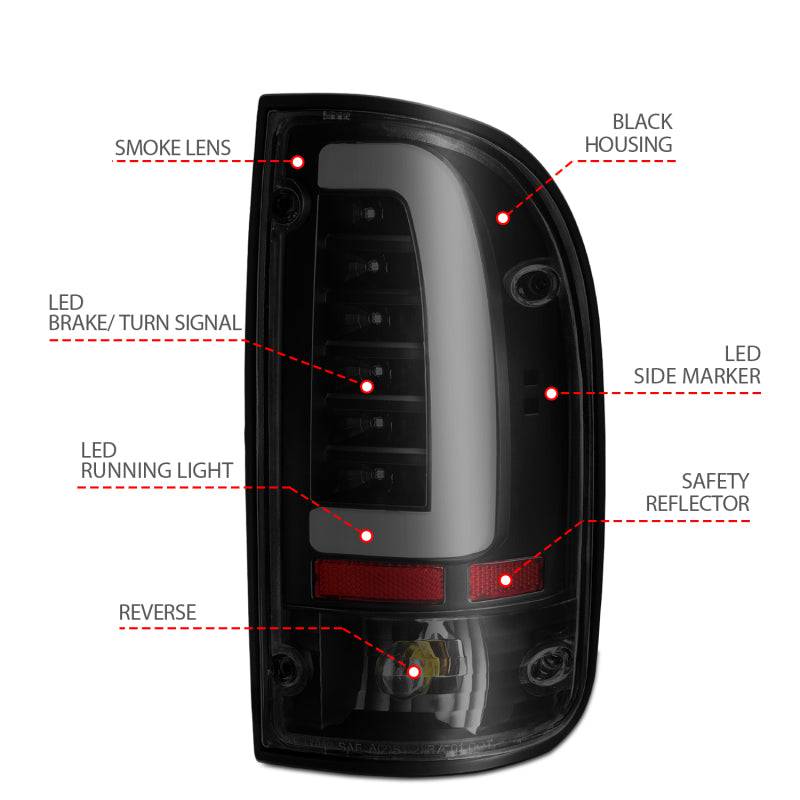 ANZO 1995-2000 Toyota Tacoma LED Taillights Black Housing Smoke Lens (Pair) - Striker Modified