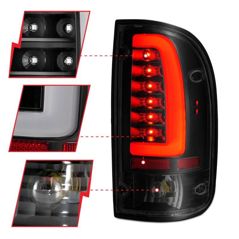 ANZO 1995-2000 Toyota Tacoma LED Taillights Black Housing Smoke Lens (Pair) - Striker Modified