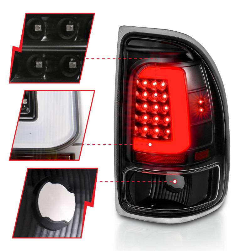 ANZO 1997-2004 Dodge Dakota LED Taillights Black Housing Clear Lens Pair - Striker Modified