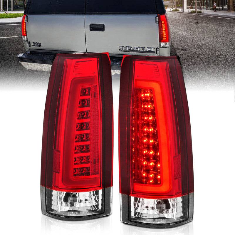 ANZO 1999-2000 Cadillac Escalade LED Taillights Chrome Housing Red/Clear Lens Pair - Striker Modified