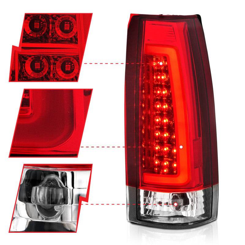 ANZO 1999-2000 Cadillac Escalade LED Taillights Chrome Housing Red/Clear Lens Pair - Striker Modified