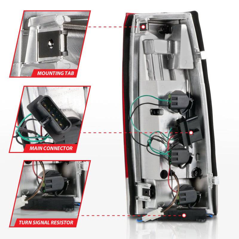 ANZO 1999-2000 Cadillac Escalade LED Taillights Chrome Housing Red/Clear Lens Pair - Striker Modified