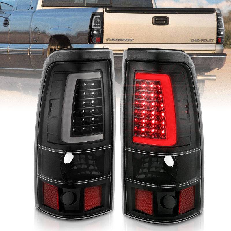ANZO 1999-2002 Chevy Silverado 1500 LED Taillights Plank Style Black w/Clear Lens - Striker Modified