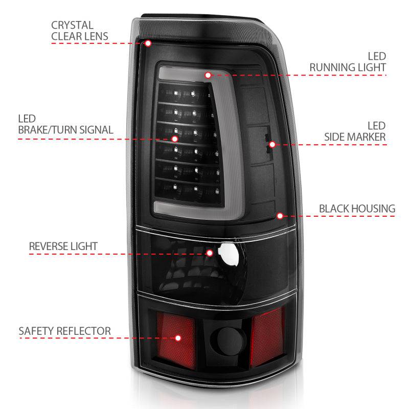 ANZO 1999-2002 Chevy Silverado 1500 LED Taillights Plank Style Black w/Clear Lens - Striker Modified