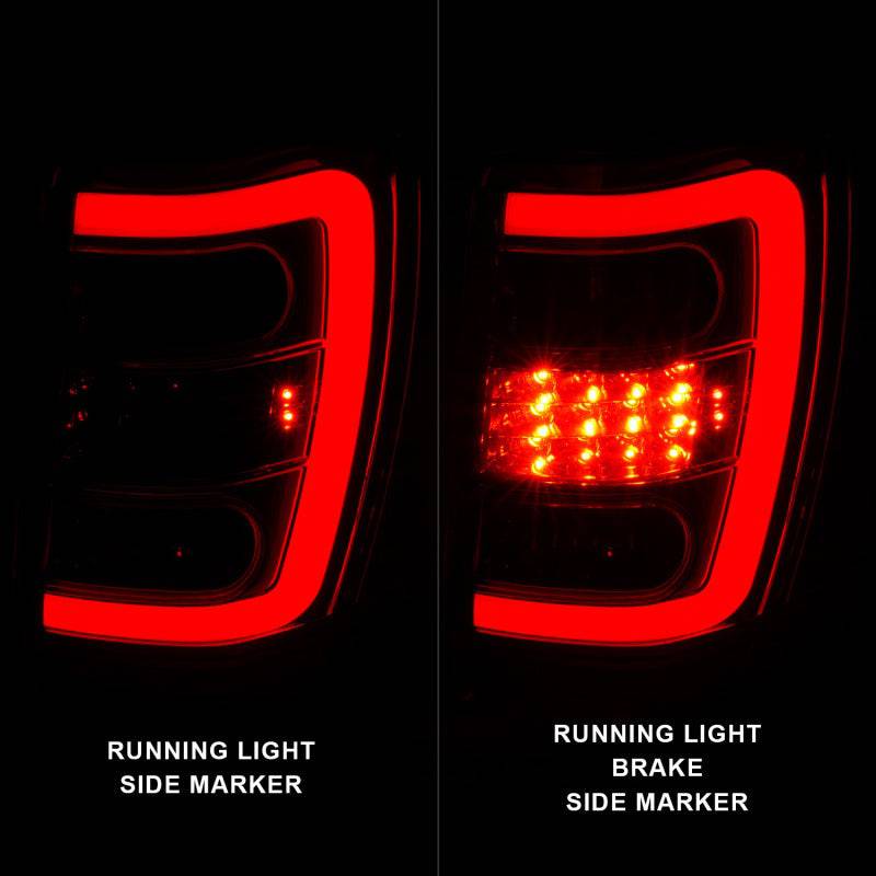 ANZO 1999-2004 Jeep Grand Cherokee LED Tail Lights w/ Light Bar Chrome Housing Red/Clear Lens - Striker Modified