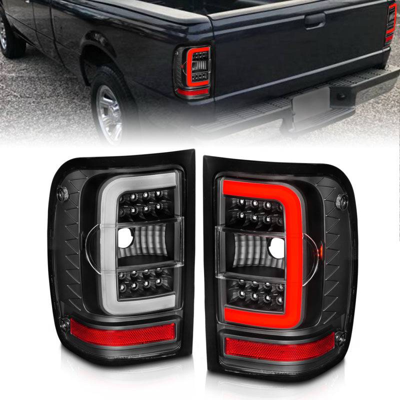ANZO 2001-2011 Ford  Ranger LED Tail Lights w/ Light Bar Black Housing Clear Lens - Striker Modified