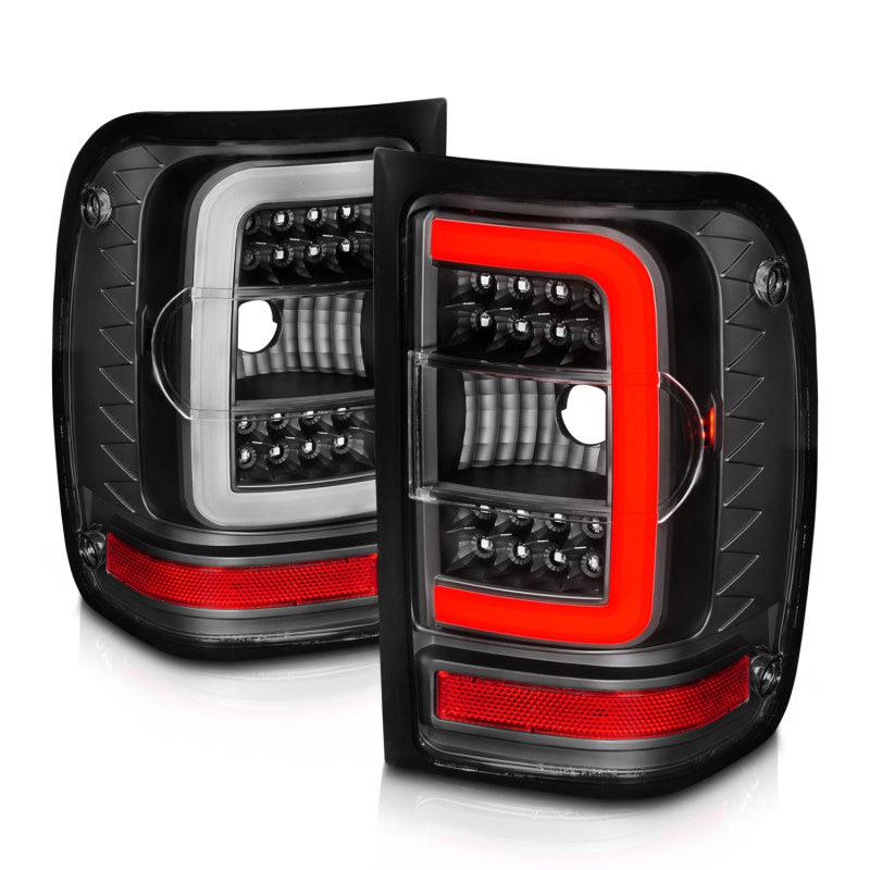 ANZO 2001-2011 Ford  Ranger LED Tail Lights w/ Light Bar Black Housing Clear Lens - Striker Modified