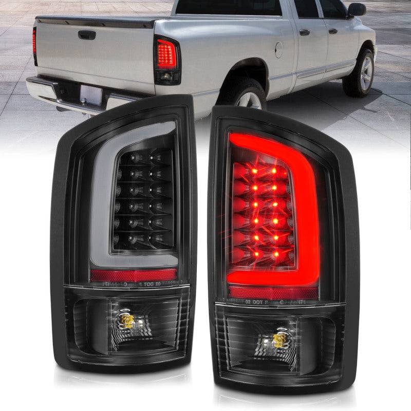 ANZO 2002-2006 Dodge  Ram 1500 LED Tail Lights w/ Light Bar Black Housing Clear Lens - Striker Modified