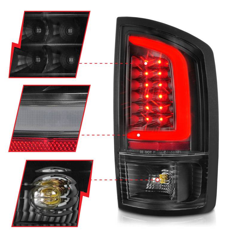ANZO 2002-2006 Dodge  Ram 1500 LED Tail Lights w/ Light Bar Black Housing Clear Lens - Striker Modified