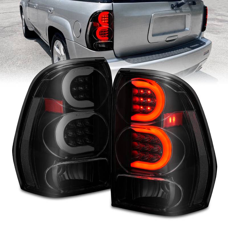 ANZO 2002-2009 Chevrolet Trailblazer LED Tail Lights w/ Light Bar Black Housing Smoke Lens - Striker Modified