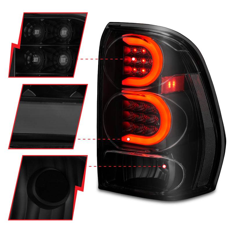 ANZO 2002-2009 Chevrolet Trailblazer LED Tail Lights w/ Light Bar Black Housing Smoke Lens - Striker Modified