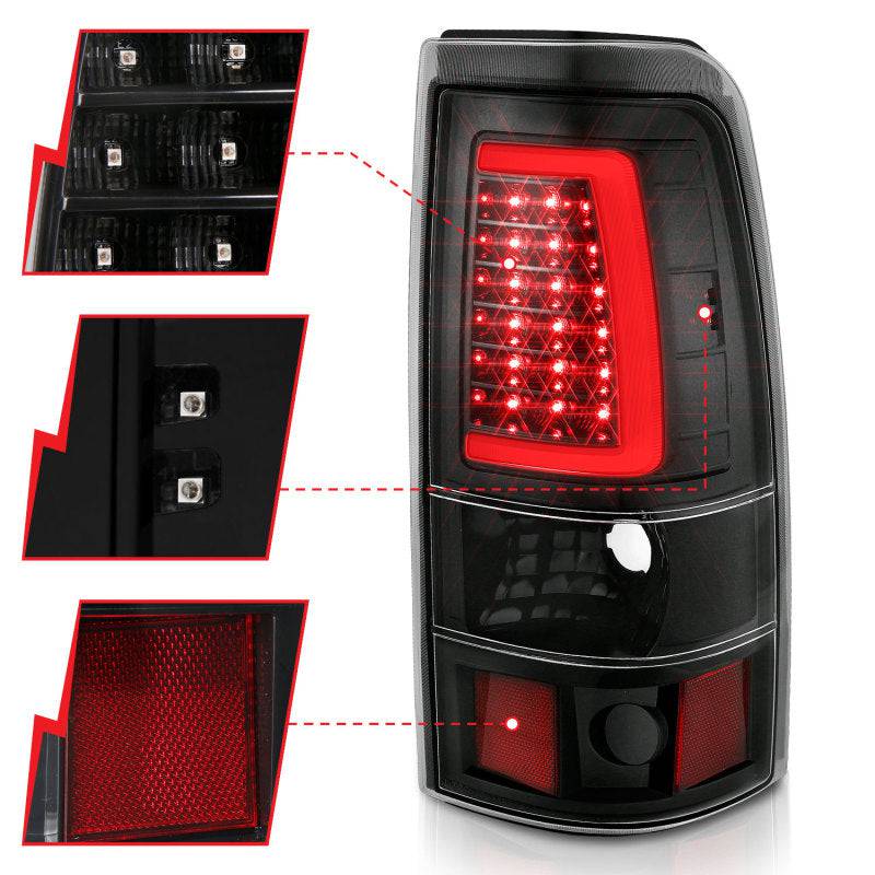 ANZO 2003-2006 Chevy Silverado 1500 LED Taillights Plank Style Black w/Clear Lens - Striker Modified
