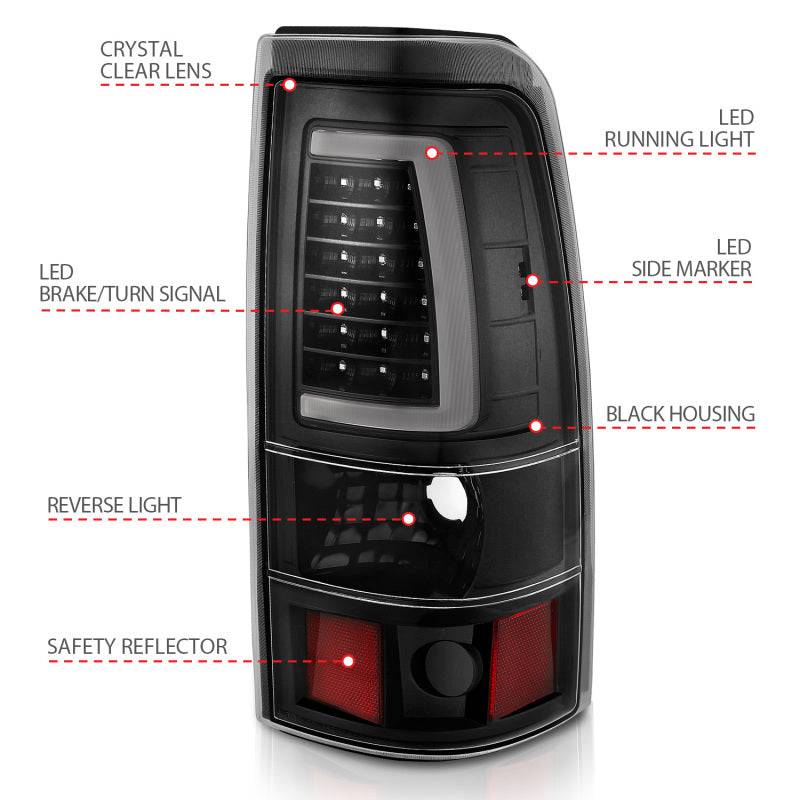 ANZO 2003-2006 Chevy Silverado 1500 LED Taillights Plank Style Black w/Clear Lens - Striker Modified