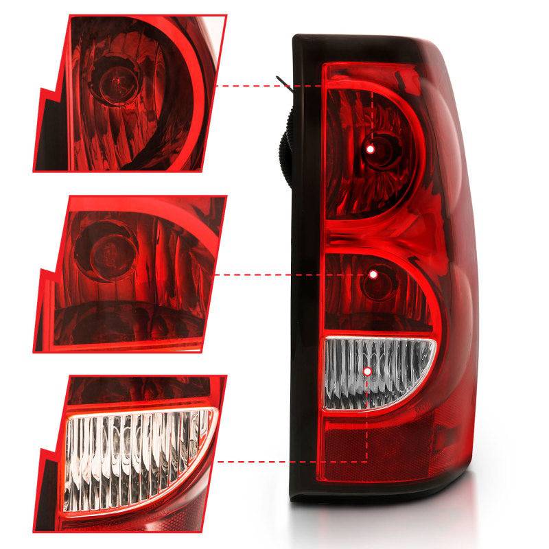 ANZO 2004-2007 Chevy Silverado Taillight Red/Clear Lens w/Black Trim (OE Replacement) - Striker Modified