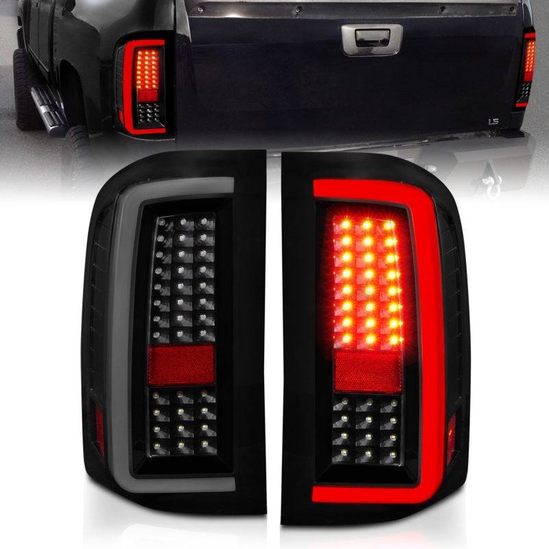 ANZO 2007-2013 Chevrolet Silverado1500/ 2500/ 3500 LED Tail Lights w/ Light Bar Black Housing Smoke - Striker Modified