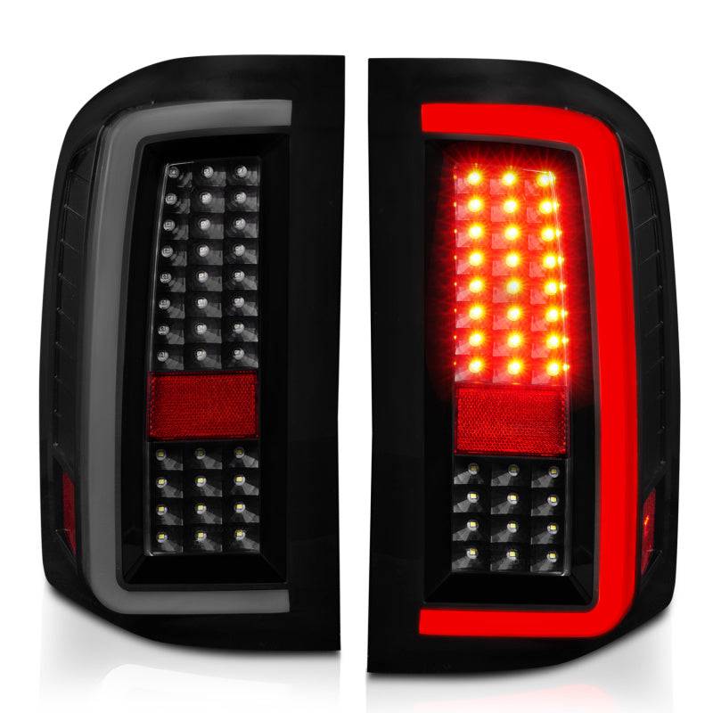 ANZO 2007-2013 Chevrolet Silverado1500/ 2500/ 3500 LED Tail Lights w/ Light Bar Black Housing Smoke - Striker Modified