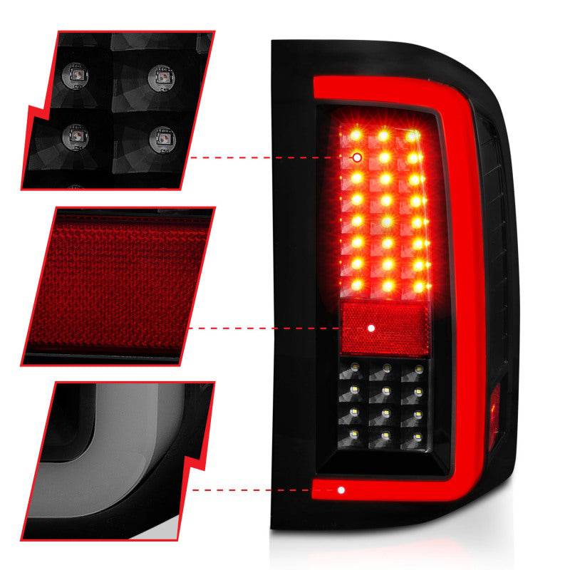 ANZO 2007-2013 Chevrolet Silverado1500/ 2500/ 3500 LED Tail Lights w/ Light Bar Black Housing Smoke - Striker Modified