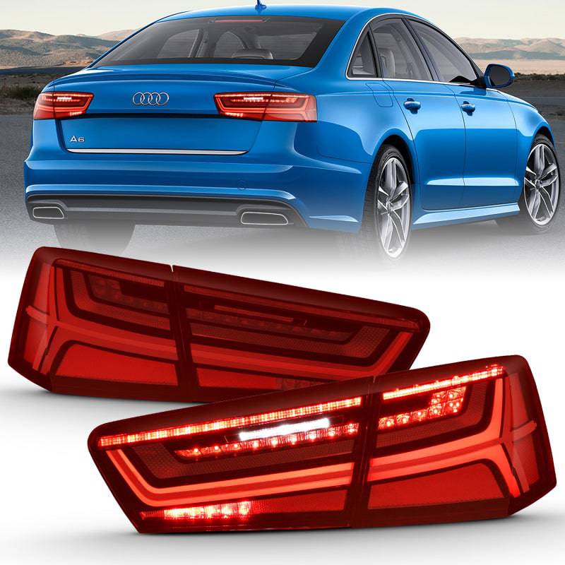ANZO 2012-2018 Audi A6 LED Taillight Black Housing Red/Clear Lens 4 pcs (Sequential Signal) - Striker Modified