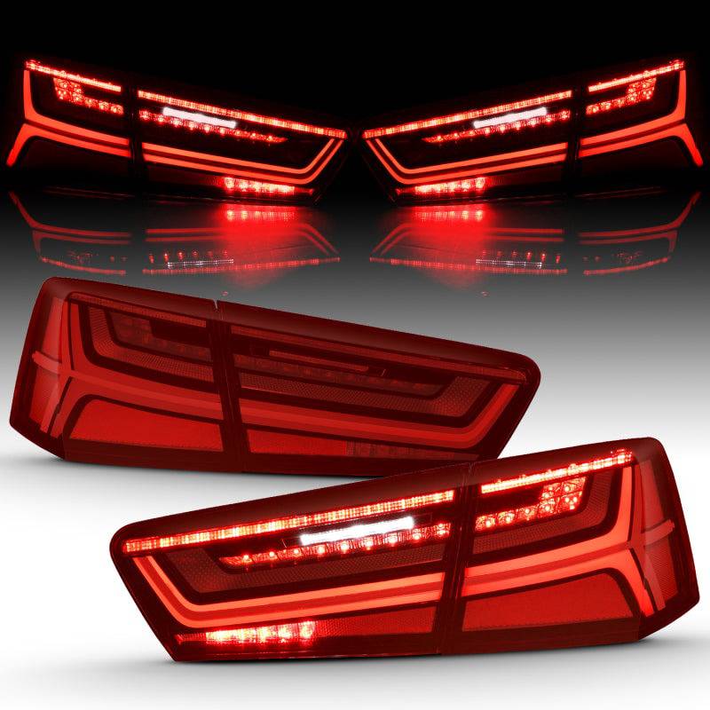 ANZO 2012-2018 Audi A6 LED Taillight Black Housing Red/Clear Lens 4 pcs (Sequential Signal) - Striker Modified