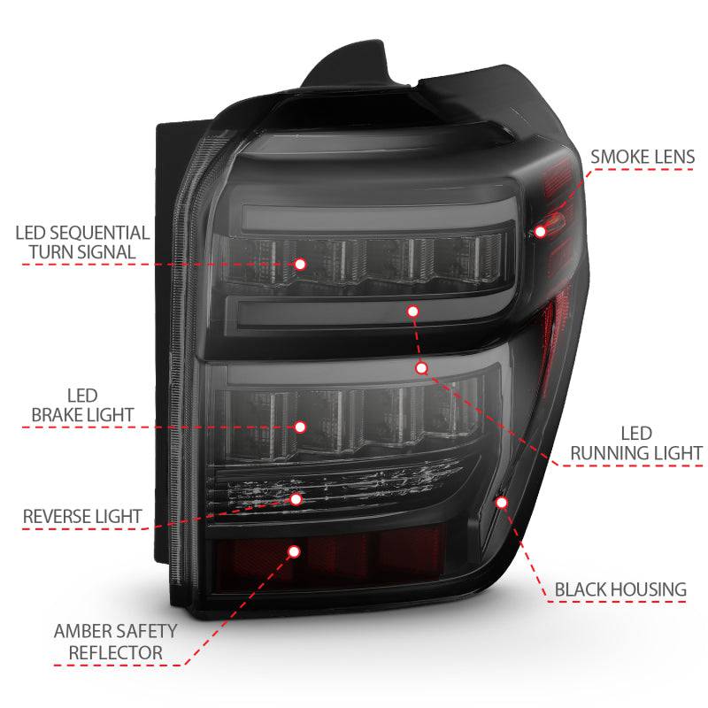ANZO 2014-2020 Toyota 4Runner T.L Black Housing Smoke Lens Red Light Bar W/Sequential - Striker Modified