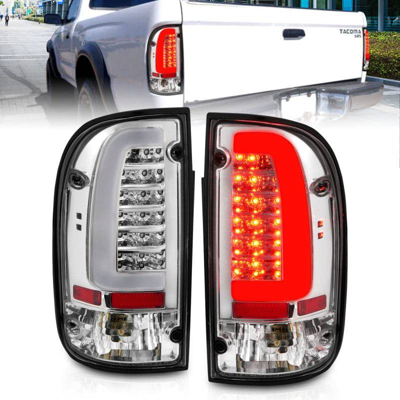 ANZO 95-00 Toyota Tacoma LED Taillights Chrome Housing Clear Lens (Pair) - Striker Modified