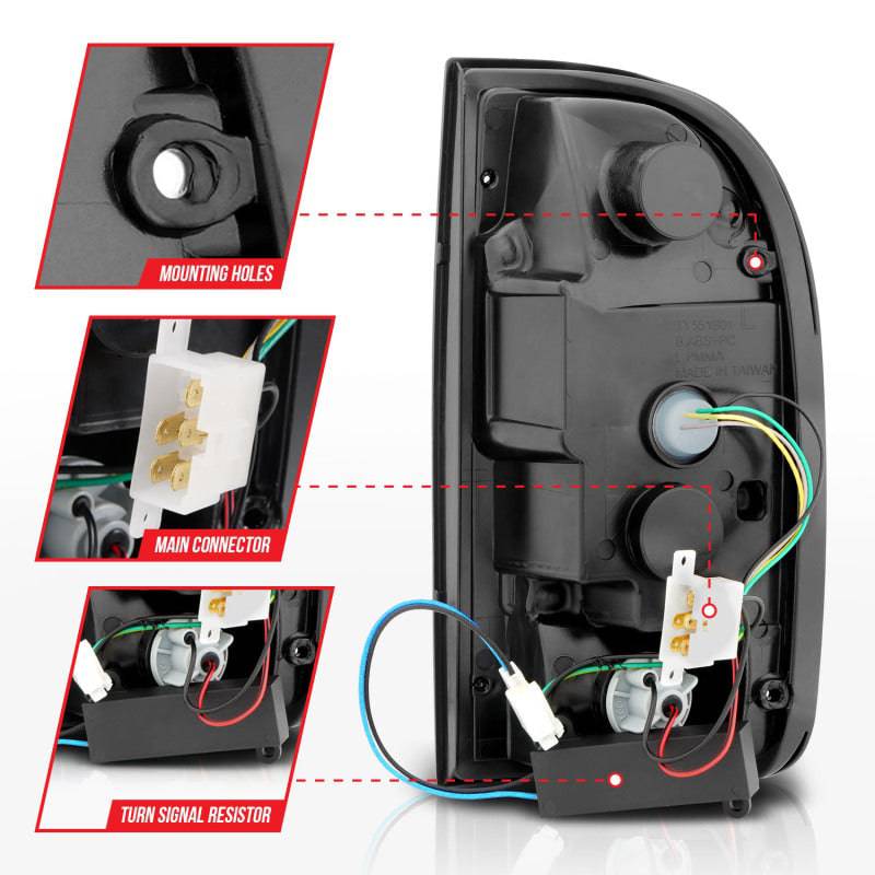 ANZO 95-00 Toyota Tacoma LED Taillights Chrome Housing Clear Lens (Pair) - Striker Modified