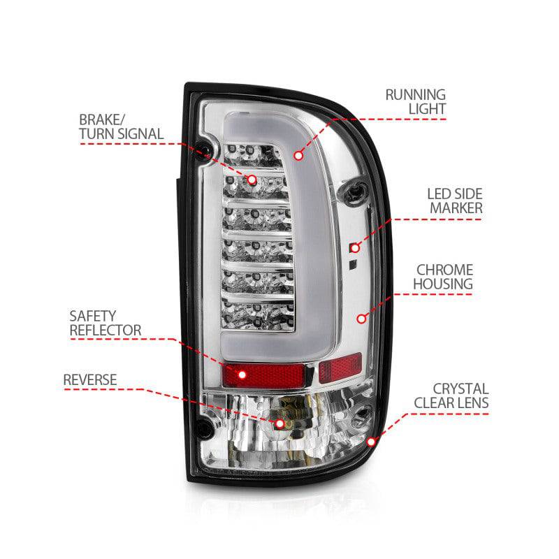 ANZO 95-00 Toyota Tacoma LED Taillights Chrome Housing Clear Lens (Pair) - Striker Modified